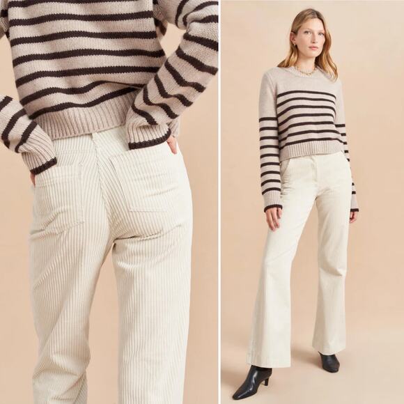 LA LIGNE Reece Trouser Ivory Size 2 Cream Corduroy Pant High Rise Wide Leg Chic - Picture 3 of 16